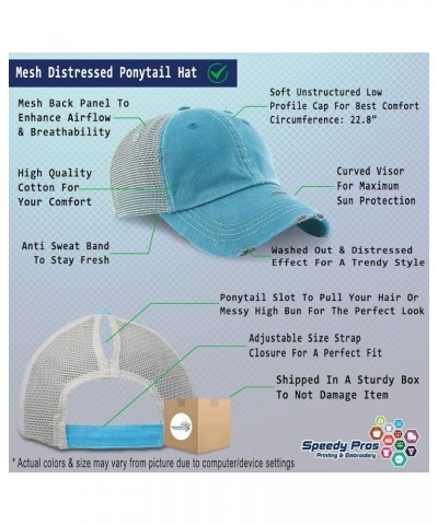 Custom Womens Ponytail Cap Payroll Clerk Administrator Cotton Paychecks Distressed Trucker Hat Turquoise Personalized Text He...