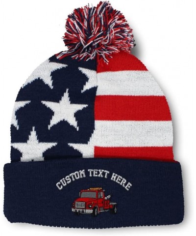 Custom Pom Pom Beanies for Women Snub Nose Tow Truck Embroidery Skull Cap Trucks Winter Hats for Men 1 Size American Flag Per...