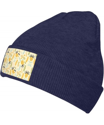 Pineapple Pattern Print Beanie Hat Knitted Cap for Men Women,Thin Warm Knit Slouchy Ski Cap Winter Hip Hop Navy Blue $9.25 Sk...