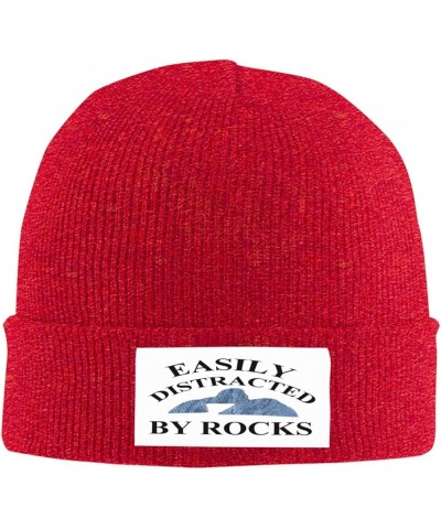 Easily Distracted by Rocks Hat for Men Women Warm Winter Hats Funny Beanie Fashion Cap Red $9.89 Skullies & Beanies