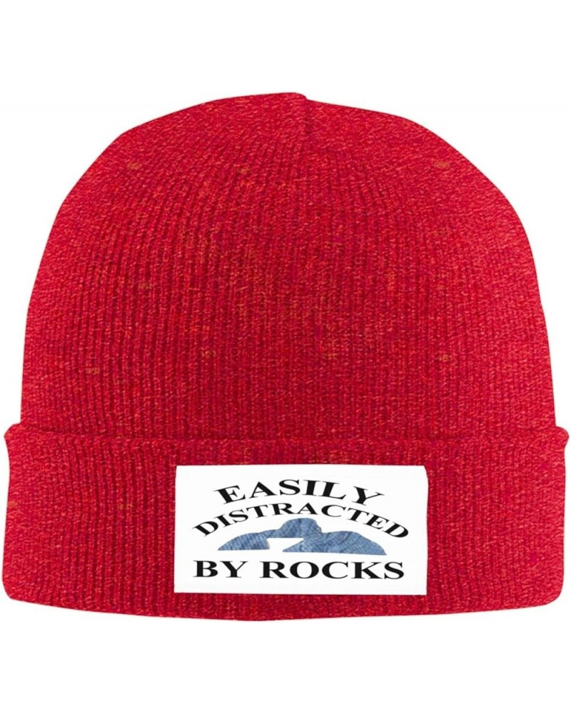 Easily Distracted by Rocks Hat for Men Women Warm Winter Hats Funny Beanie Fashion Cap Red $9.89 Skullies & Beanies