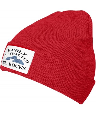 Easily Distracted by Rocks Hat for Men Women Warm Winter Hats Funny Beanie Fashion Cap Red $9.89 Skullies & Beanies