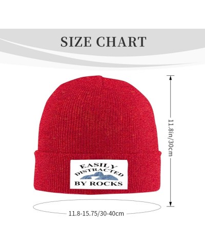 Easily Distracted by Rocks Hat for Men Women Warm Winter Hats Funny Beanie Fashion Cap Red $9.89 Skullies & Beanies