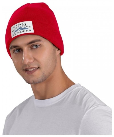 Easily Distracted by Rocks Hat for Men Women Warm Winter Hats Funny Beanie Fashion Cap Red $9.89 Skullies & Beanies