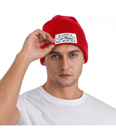 Easily Distracted by Rocks Hat for Men Women Warm Winter Hats Funny Beanie Fashion Cap Red $9.89 Skullies & Beanies