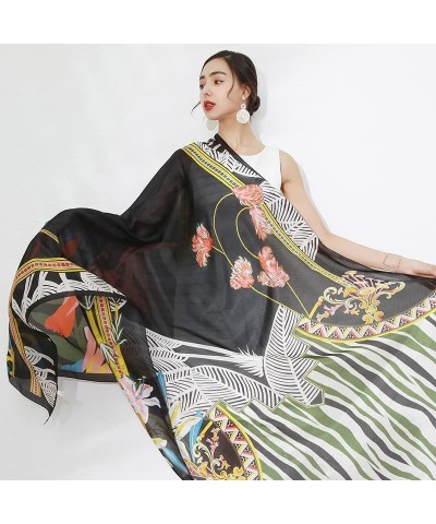 100% Mulberry Silk Pashmina Summer Scarf Extra Large Shawls And Wraps For Evening Dress Women Travel Floral Blanket 14 Black ...