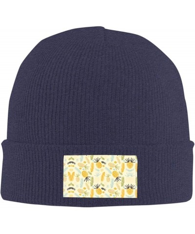 Pineapple Pattern Print Beanie Hat Knitted Cap for Men Women,Thin Warm Knit Slouchy Ski Cap Winter Hip Hop Navy Blue $9.25 Sk...