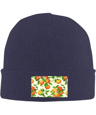 Yellow Blossom and Orange Fruits Print Beanie Hats for Women Men Warm Knit Hat Winter Knitted Beanie Stretch Fashion Cap Navy...