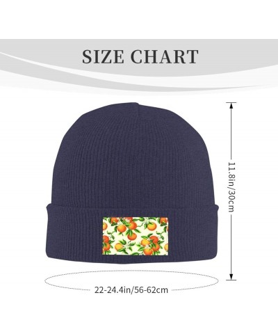 Yellow Blossom and Orange Fruits Print Beanie Hats for Women Men Warm Knit Hat Winter Knitted Beanie Stretch Fashion Cap Navy...