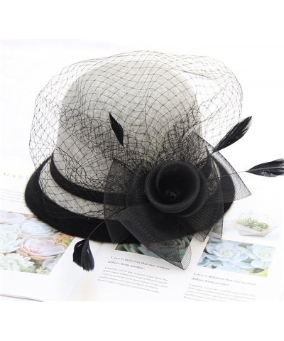 Women 1920s Wool Vintage Cloche Knitted Bucket Winter Hat with Bow Knot and Flower Dress Winter Hats Grey $9.26 Rain Hats