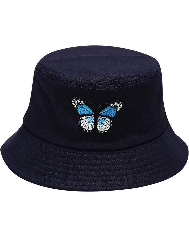 Men Women Hats and caps,Women's Butterfly Printing Sunshade Fisherman's Hat Basin Hat Outdoor Bucket Hat Navy $8.31 Fedoras