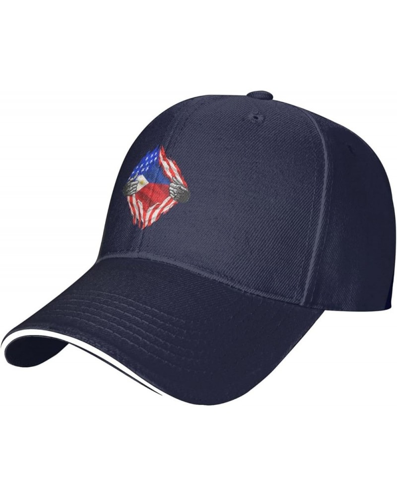 Philppines USA Flag Baseball Caps Woman Mens Fashionable Adjustable Duck Tongue Hat Sandwich Dad Hat Navy Blue $13.27 Basebal...