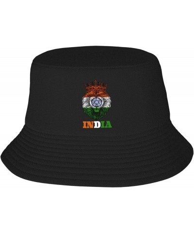 Bucket Hat for Men Women Adult Printed Fishing Hats Sun Hats Novelty Bucket Hats for Man Woman Black Lion India Flag $9.65 Bu...