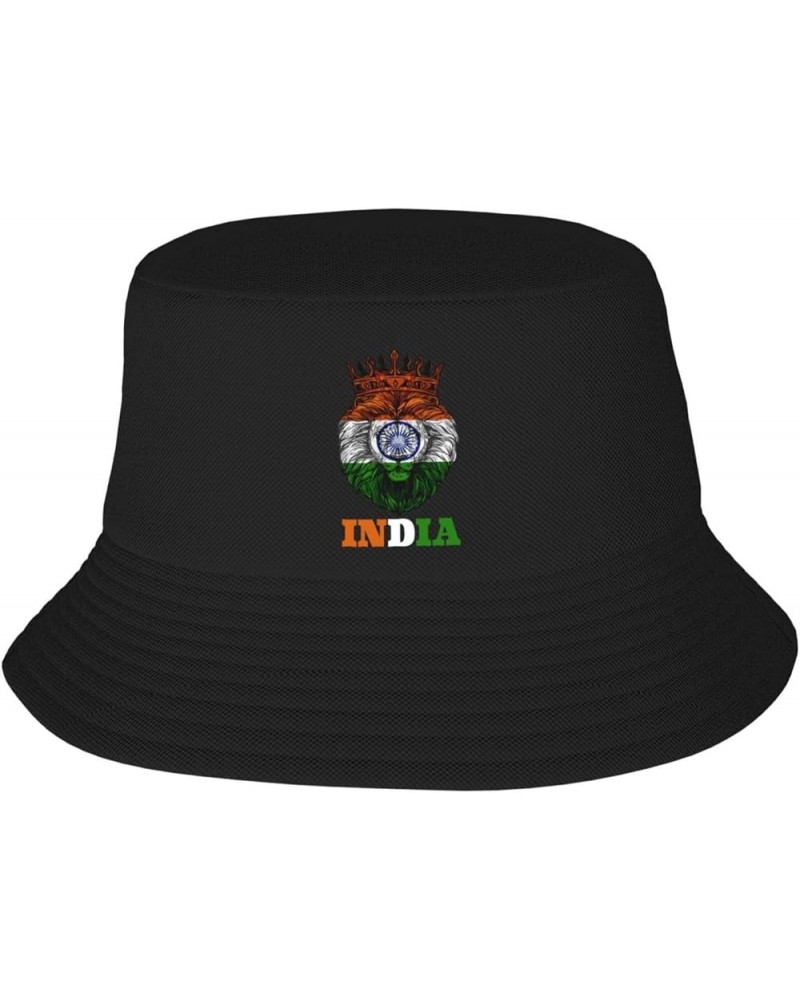 Bucket Hat for Men Women Adult Printed Fishing Hats Sun Hats Novelty Bucket Hats for Man Woman Black Lion India Flag $9.65 Bu...