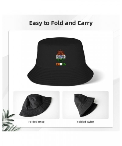 Bucket Hat for Men Women Adult Printed Fishing Hats Sun Hats Novelty Bucket Hats for Man Woman Black Lion India Flag $9.65 Bu...