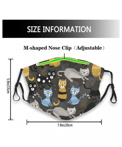 Hand-Painted Multi-Color Cat Seamless Pattern Face Mask Double-Sided Printing Reusable Adjustable Universal Dust Mask Unisex ...