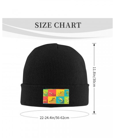 Beanie Hat for Women Men Different Lizard Icons Set Stretch Winter Warm Knit Hat Cap Black $10.40 Skullies & Beanies