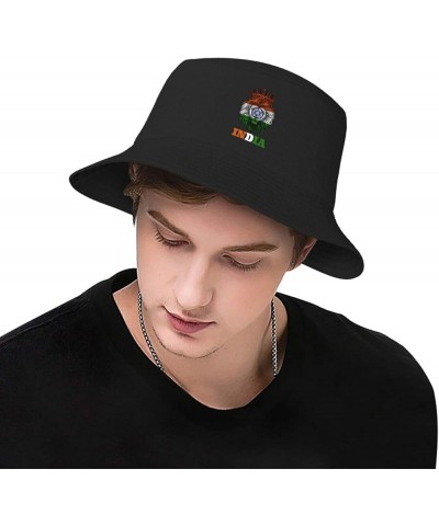 Bucket Hat for Men Women Adult Printed Fishing Hats Sun Hats Novelty Bucket Hats for Man Woman Black Lion India Flag $9.65 Bu...