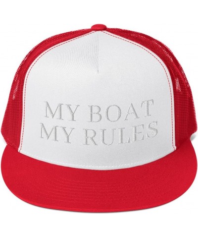 My Boat My Rules Hat (Embroidered Trucker Cap) Captain Boat Owner Funny Red/ White/ Red $18.41 Baseball Caps