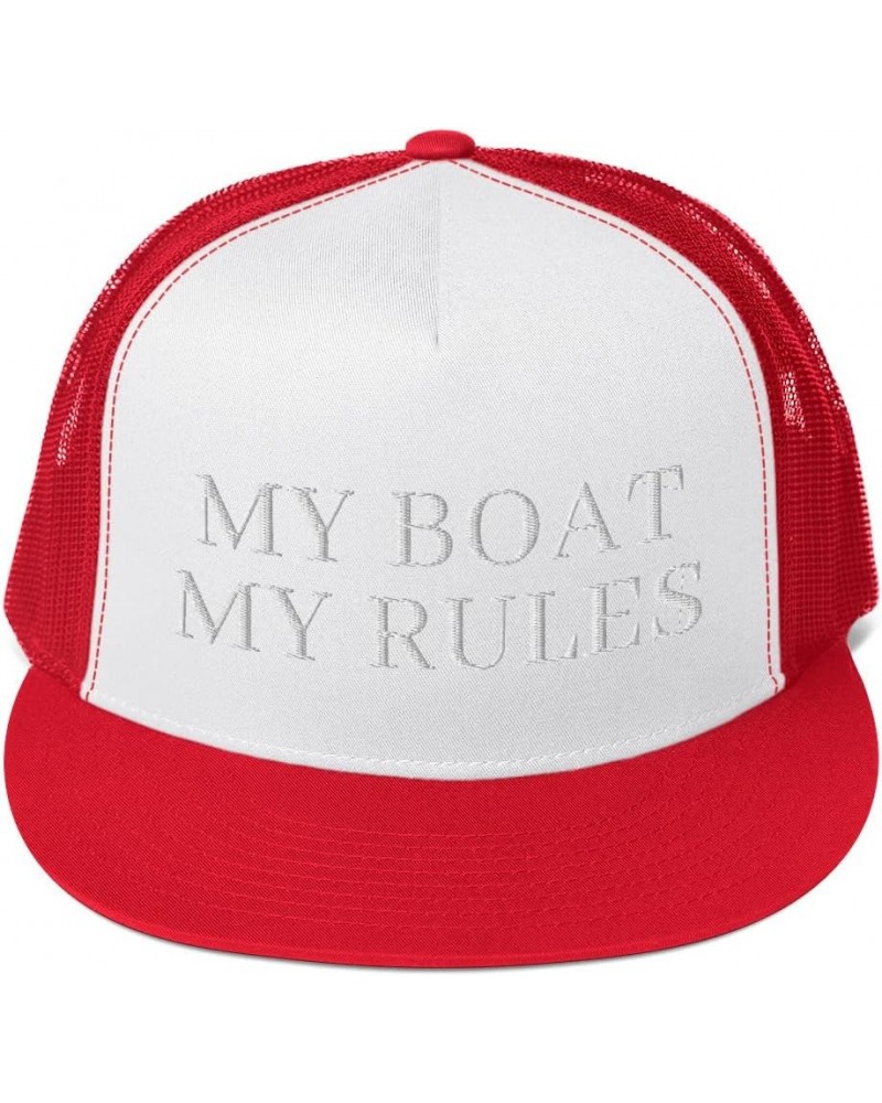 My Boat My Rules Hat (Embroidered Trucker Cap) Captain Boat Owner Funny Red/ White/ Red $18.41 Baseball Caps