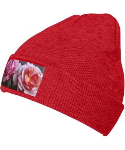 Knitted Hat Pretty Roses Print Beanie for Women Soft Warm Beanie Cap Casual Knit Hat Men Winter Beanies Red $11.03 Skullies &...