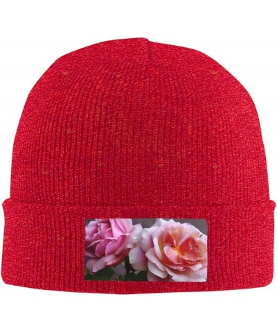 Knitted Hat Pretty Roses Print Beanie for Women Soft Warm Beanie Cap Casual Knit Hat Men Winter Beanies Red $11.03 Skullies &...