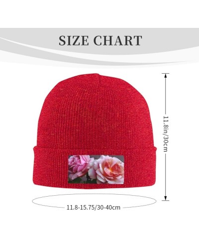 Knitted Hat Pretty Roses Print Beanie for Women Soft Warm Beanie Cap Casual Knit Hat Men Winter Beanies Red $11.03 Skullies &...