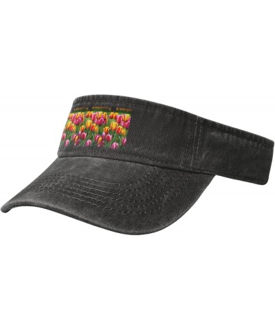 Poppy Flowers Print Stylish Denim Open-Top Sun Hat for Everyday Wear and Sports Red Tulips $13.18 Sun Hats