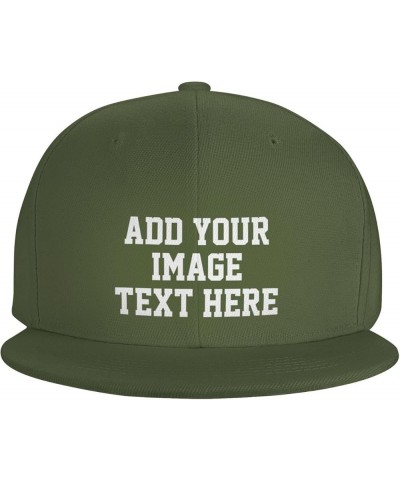 Custom Hat Your Design Here Add Your Name Text Logo Customized Made Flat Bill Hats Moss Green $7.91 Baseball Caps