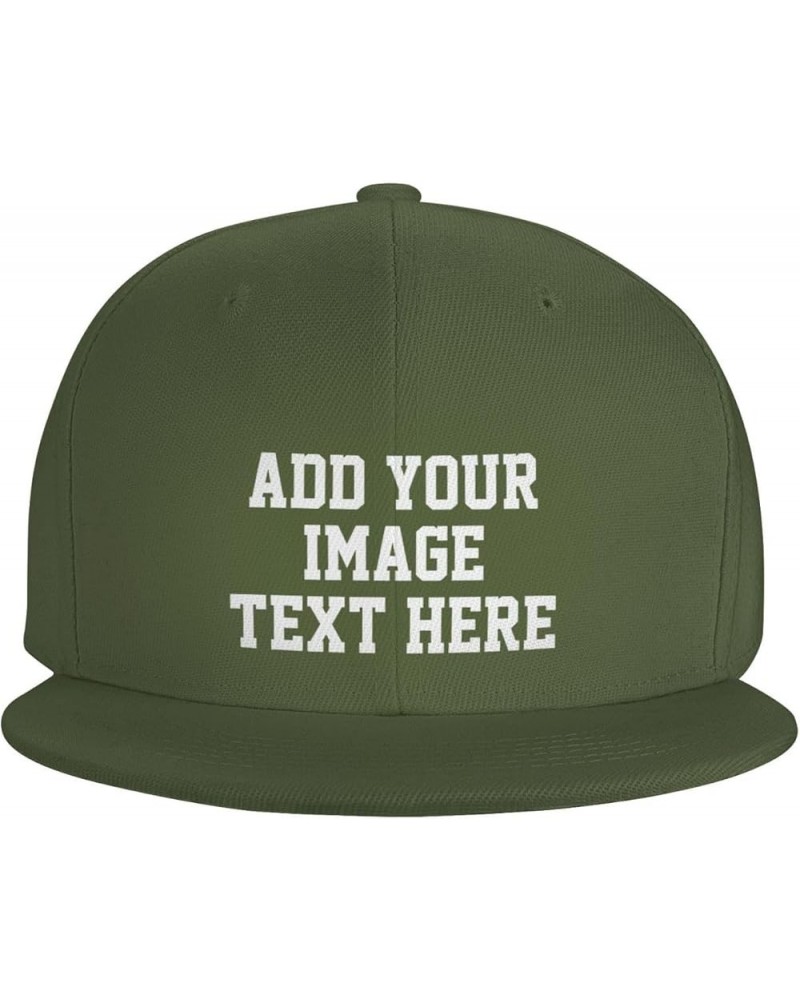 Custom Hat Your Design Here Add Your Name Text Logo Customized Made Flat Bill Hats Moss Green $7.91 Baseball Caps