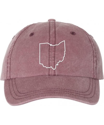 Ohio Outline Embroidered Baseball Cap Adjustable Cotton Dad Hat Pigment-Dyed Maroon $17.36 Baseball Caps