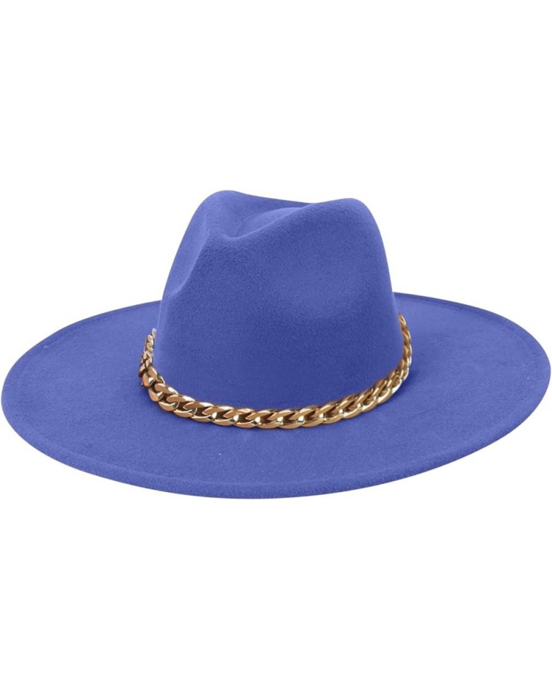 Adult Solid Sun Fashion Western Cowboy Hat Leather Windproof Hat Womens Western Hat Wool Blue-e $13.62 Fedoras