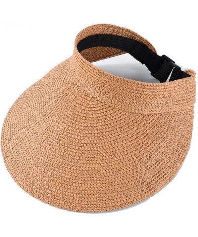 Women's Summer Straw Sun Visor Hat Fashion Adjustable Ponytail Beach Hat Sun Protection Foldable Hiking Caps Camel $10.00 Sun...