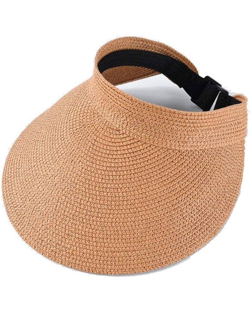 Women's Summer Straw Sun Visor Hat Fashion Adjustable Ponytail Beach Hat Sun Protection Foldable Hiking Caps Camel $10.00 Sun...