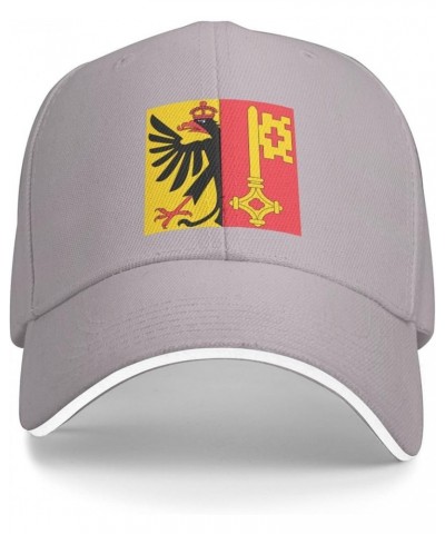 Flag of Canton of Geneva Sandwich Hat Adjustable Baseball Cap Black Gray $13.02 Baseball Caps