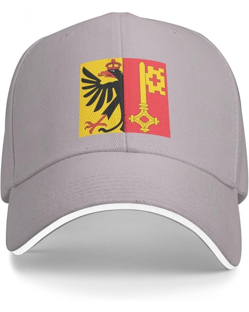 Flag of Canton of Geneva Sandwich Hat Adjustable Baseball Cap Black Gray $13.02 Baseball Caps