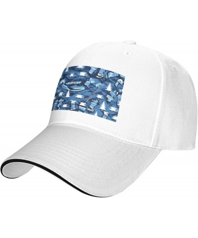 Ice Hockey Pattern Print Sandwich Baseball Cap, Classic Baseball Cap, Adjustable Fashion Outdoor Cap White $10.57 Baseball Caps