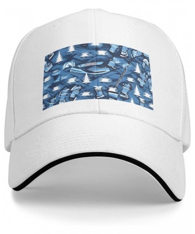 Ice Hockey Pattern Print Sandwich Baseball Cap, Classic Baseball Cap, Adjustable Fashion Outdoor Cap White $10.57 Baseball Caps