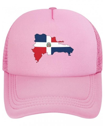 Dominican Flag Map Trucker Cap Adjustable Solid Color Mesh Baseball Cap for Men Women Black Pink $15.23 Baseball Caps