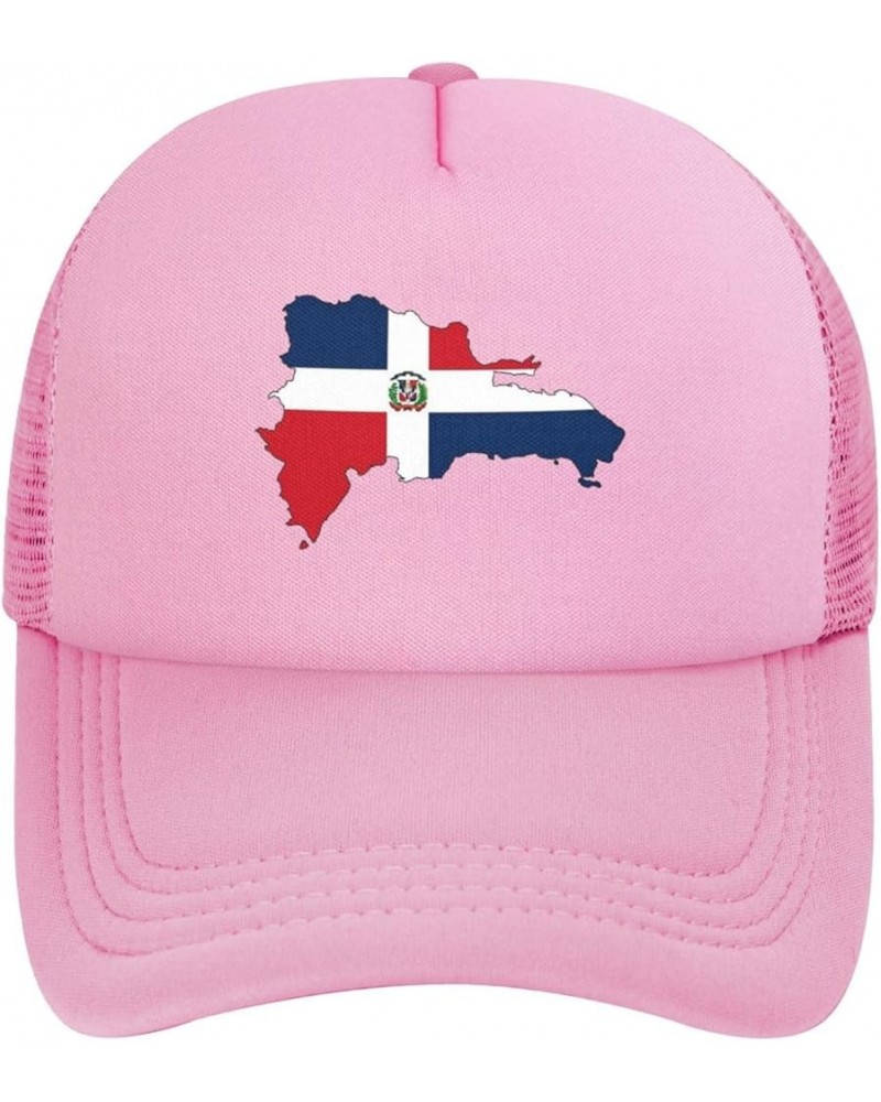 Dominican Flag Map Trucker Cap Adjustable Solid Color Mesh Baseball Cap for Men Women Black Pink $15.23 Baseball Caps