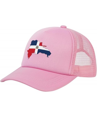 Dominican Flag Map Trucker Cap Adjustable Solid Color Mesh Baseball Cap for Men Women Black Pink $15.23 Baseball Caps