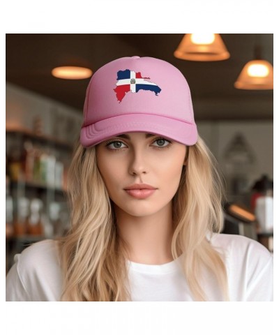 Dominican Flag Map Trucker Cap Adjustable Solid Color Mesh Baseball Cap for Men Women Black Pink $15.23 Baseball Caps