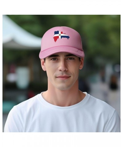 Dominican Flag Map Trucker Cap Adjustable Solid Color Mesh Baseball Cap for Men Women Black Pink $15.23 Baseball Caps