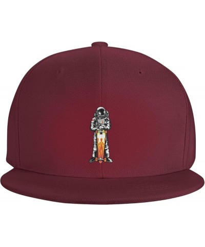 Adjustable Astronauts Holding Skateboards Snapback Hat for Men Women Baseball Cap Dad Hats Dark Red $14.92 Baseball Caps