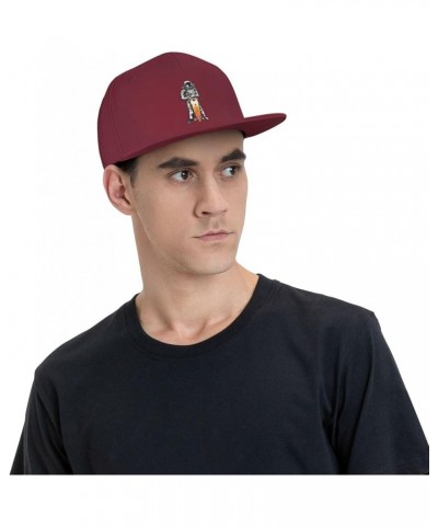 Adjustable Astronauts Holding Skateboards Snapback Hat for Men Women Baseball Cap Dad Hats Dark Red $14.92 Baseball Caps