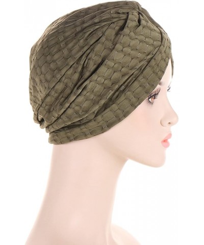 Headwear Turbans for Women Stretchy Twisted Ruffle Hat Knot Headwraps Hair wrap Hair Cover Beanie Hats Army Green-1 $7.76 Sku...