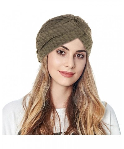 Headwear Turbans for Women Stretchy Twisted Ruffle Hat Knot Headwraps Hair wrap Hair Cover Beanie Hats Army Green-1 $7.76 Sku...