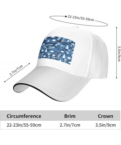 Ice Hockey Pattern Print Sandwich Baseball Cap, Classic Baseball Cap, Adjustable Fashion Outdoor Cap White $10.57 Baseball Caps