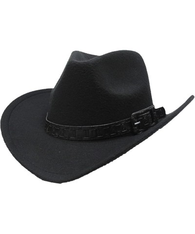 Fedora Hats for Men Women Classic Unisex Western Cowboy Hat Fashion Roll Up Brim Summer Sun Hat with Belt Buckle Black $14.53...