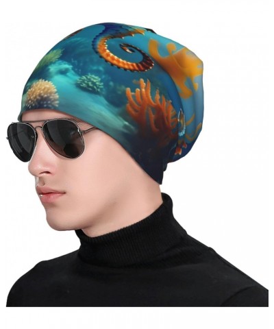 Seabed Coral Seahorse Stylish and Classic,Timeless Warmth, Polyester Knitted Hat,Unisex,Creating Your Indispensable Fashion A...